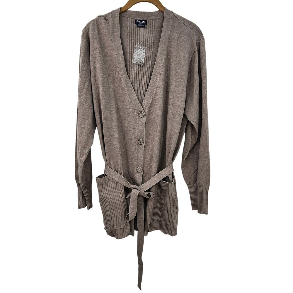 New NWT Splendid Tan Brown Soft Button Front Tie Waist Cardigan Size XL Casual